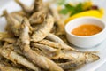 Fried sprat with souce Royalty Free Stock Photo
