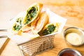 Fried spring roll with ham cheese and spinach vegetable Royalty Free Stock Photo