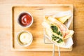 Fried spring roll with ham cheese and spinach vegetable Royalty Free Stock Photo
