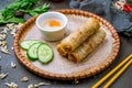 Fried Spring Roll , Vietnamese Food on dark stone table