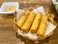 Fried spring rolls basket Royalty Free Stock Photo