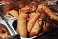 Fried spring rolls in Chinese buffet restaurant Royalty Free Stock Photo