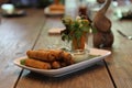 Fried spring rolls on white plate Royalty Free Stock Photo