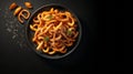 Delicious Fried Squid With Sesame Seeds On Black Background