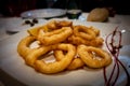 Fried Squid Rings or Calamares a la Romana in a white plate