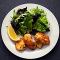 Fried squid with salad and lemon on white plate on ceramic dish Royalty Free Stock Photo