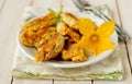 Fried stuffed zucchini flowers Royalty Free Stock Photo