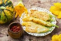 Fried stuffed zucchini flowers Royalty Free Stock Photo