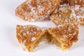 Fried sweet borrachuelo stuffed with angel hair, a typical Spanish dessert from Andalusia. Ideal for Christmas and Easter.