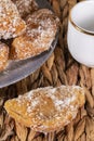 Fried sweet borrachuelo stuffed with angel hair, a typical Spanish dessert from Andalusia. Ideal for Christmas and Easter