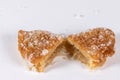 Fried sweet borrachuelo stuffed with angel hair, a typical Spanish dessert from Andalusia. Ideal for Christmas and Easter