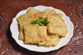 fried tempeh with cayenne pepper on a plate Royalty Free Stock Photo