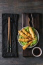 Fried tempura shrimps with sauce Royalty Free Stock Photo