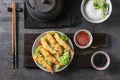 Fried tempura shrimps with sauces