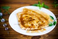 Fried thin pancakes with sweet caramel in a plate