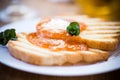 Fried toast with apricot jam in a plate Royalty Free Stock Photo