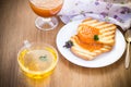 Fried toast with apricot jam in a plate Royalty Free Stock Photo