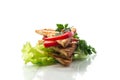 fried toast with chicken, salad, greens isolated on white background Royalty Free Stock Photo