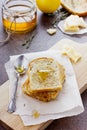 Fried toasts with honey and cheese Royalty Free Stock Photo