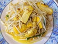 Fried tofu with bean sprouts, food for health conscious people Royalty Free Stock Photo