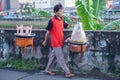 Fried tofu sellers go around peddling their wares Royalty Free Stock Photo