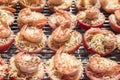 Fried tomato shrimp cake on the grill Royalty Free Stock Photo