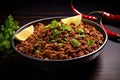 Fried traditional ground beef kim fry, North Indian Pakistani cuisine