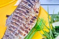 Fried trout grill on the table Royalty Free Stock Photo