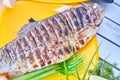 Fried trout grill on the table Royalty Free Stock Photo