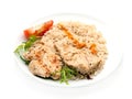 Fried turkey breast steaks with rice Royalty Free Stock Photo