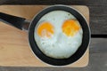 Fried twin eggs with pan