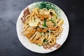 Fried udon noodles with innards