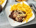 Roquefort veal steak served with fried potato