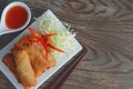 Fried vegetable spring rolls with fresh ingredients served with sweet chili sauce. Royalty Free Stock Photo