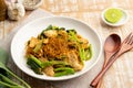 Fried vemicelli with Sweet Black Sauce,stir fry glass noodle with chicken breast. Royalty Free Stock Photo