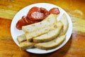 Fried Vietnamese pork and Chinese sausage on dish Royalty Free Stock Photo