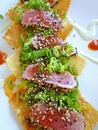 Fried Wonton Seared Tuna Sushi Appetizer Royalty Free Stock Photo