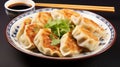 Fried wontons served with soy sauce dip.AI Generated Royalty Free Stock Photo