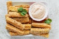 Fried zucchini breaded cheese and white sauce