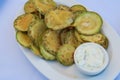 Fried zucchini chips with tzatziki Greek tavern plate.