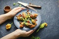 Fried zucchini flowers with filling Royalty Free Stock Photo