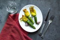 Fried Zucchini Flowers Stuffed with cream cheese with garlic Royalty Free Stock Photo