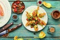 Fried zucchini flowers stuffed fish Royalty Free Stock Photo