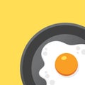 Fried egg in a frying pan, Icon flat design on yellow background, Vector illustration