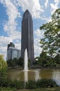 Friedrich Ebert Anlage with fountain and messeturm, Frankfurt, Germany Royalty Free Stock Photo