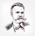 Friedrich Wilhelm Nietzsche vector sketch illustration portrait