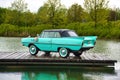 FRIEDRICHSHAFEN - MAY 2019: azure AMPHICAR 770 1961 cabrio at Motorworld Classics Bodensee on May 11, 2019 in Friedrichshafen, Royalty Free Stock Photo