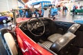 FRIEDRICHSHAFEN - MAY 2019: black leather interior of red FORD MODEL A 1930 cabrio roadster at Motorworld Classics Bodensee on May