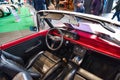 FRIEDRICHSHAFEN - MAY 2019: black red leather interior of BMW 02 1600 1967 cabrio at Motorworld Classics Bodensee on May 11, 2019
