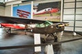 FRIEDRICHSHAFEN - MAY 2019: dark gray plane TAYLORCRAFT L-2M GRASSHOPER 1943 at Motorworld Classics Bodensee on May 11, 2019 in